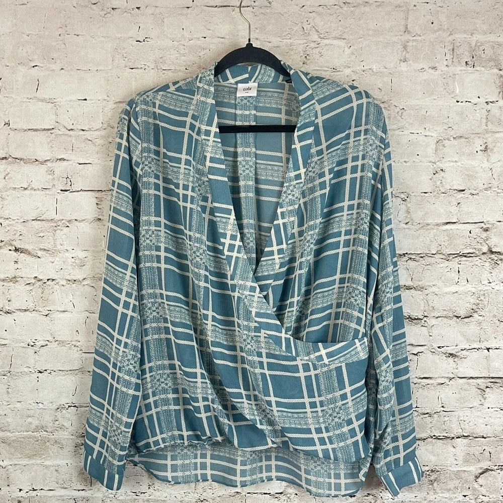 CAbi Blue and White Plaid Blouse